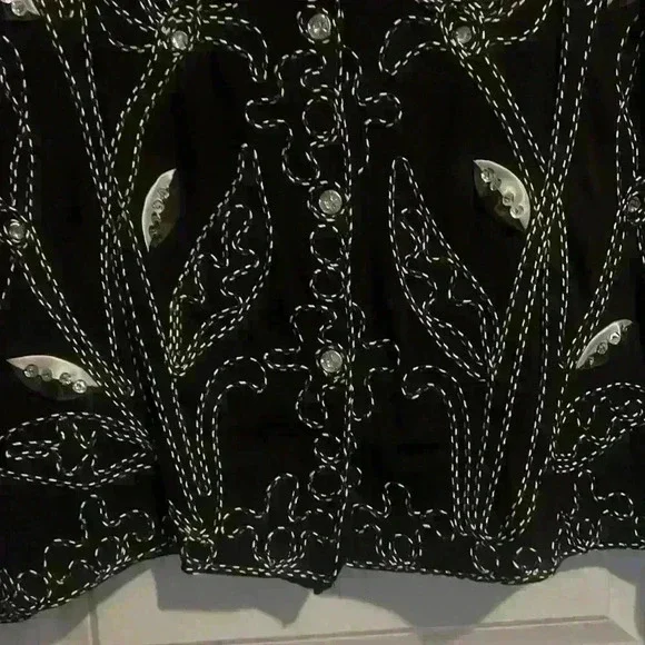 Once 1 Again Vintage Button Down Bling Floral Sequin Shirt size Small - Picture 5 of 8